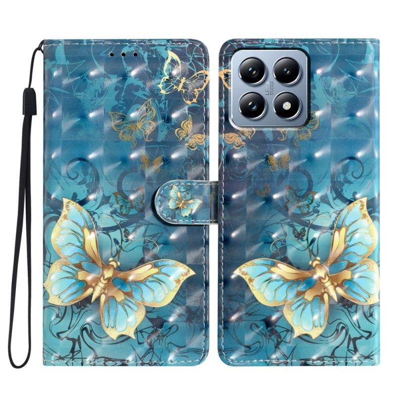 Folio Deksel Xiaomi 15t Pro Gullfargede Sommerfugler