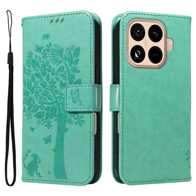 Lærdeksel Folio Deksel Xiaomi 15t Pro Mobildeksel Tre Og Katt