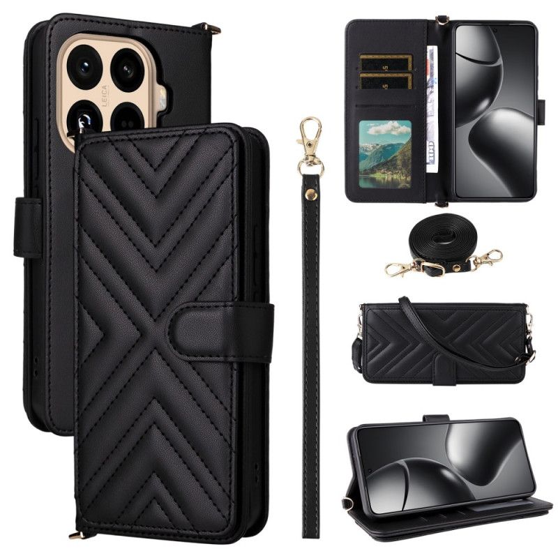 Lærdeksel Folio Deksel Xiaomi 15t Pro Mobildeksel Vattert Med Stropp Og Håndleddsstropp