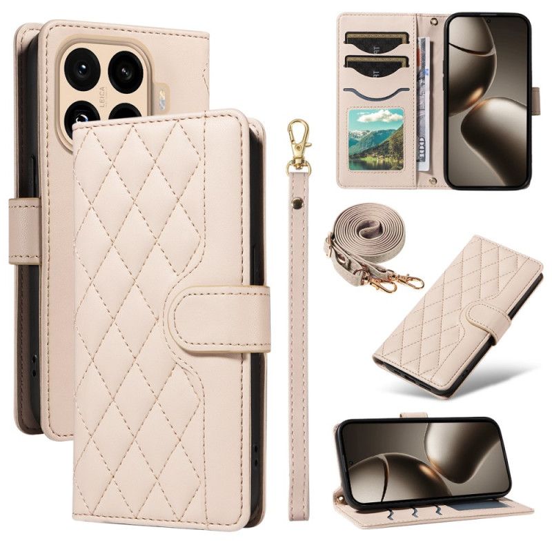 Lærdeksel Folio Deksel Xiaomi 15t Pro Mobildeksel Vattert Med Stropp Og Skulderstropp