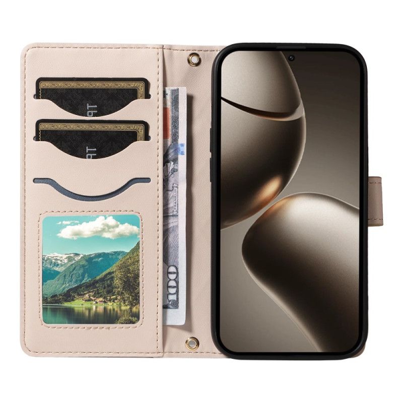 Lærdeksel Folio Deksel Xiaomi 15t Pro Mobildeksel Vattert Med Stropp Og Skulderstropp