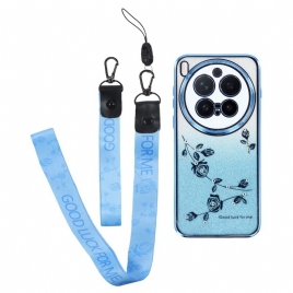 Deksel Vivo X300 Pro Mobildeksel Stropper Med Blomster Og Strass