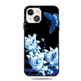 Deksel Til iPhone 13 Sommerfugl Og Blå Blomster