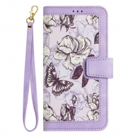 Folio Deksel Samsung Galaxy S26 Plus Blomster Med Stropp