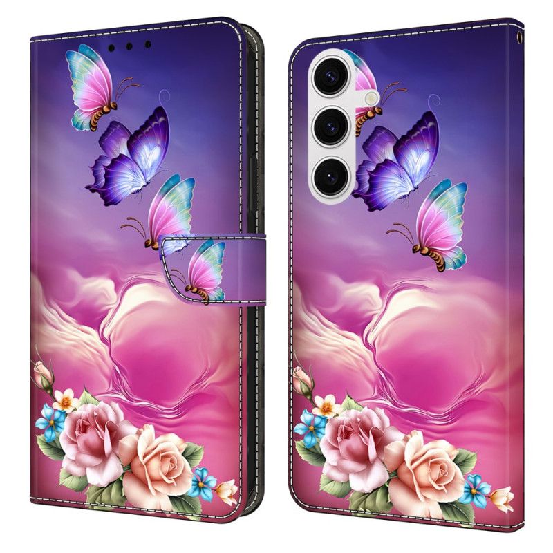 Folio Deksel Samsung Galaxy S26 Plus Blomstersommerfuglmønster Beskyttelse Deksel