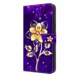 Folio Deksel Samsung Galaxy S26 Plus Gyldne Blomster På Lilla Bakgrunn