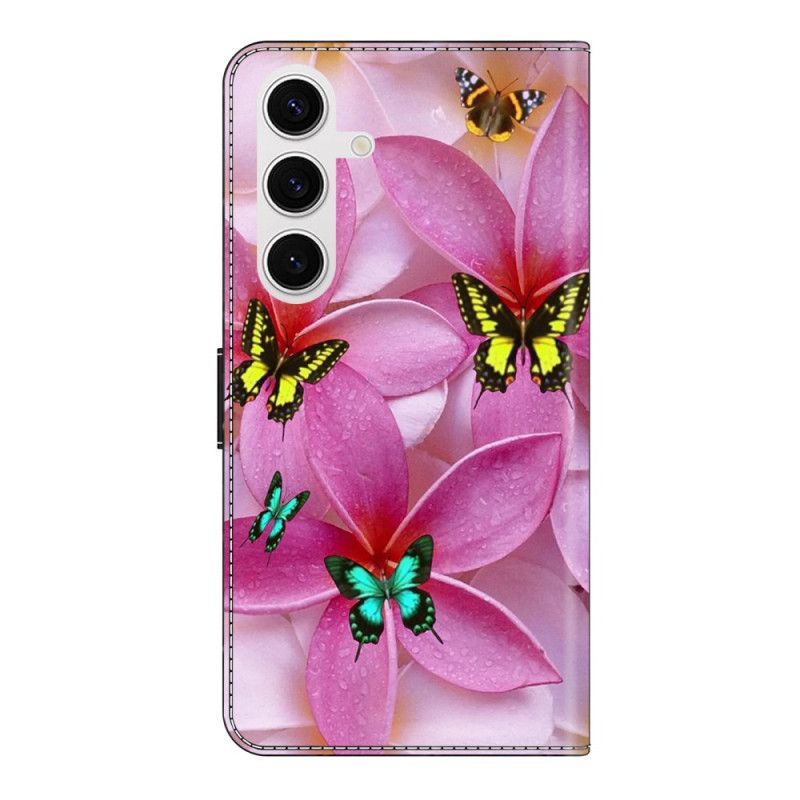Folio Deksel Til Samsung Galaxy S26 Plus Rosa Blomstersommerfugler