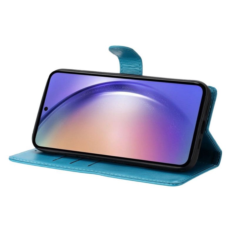 Lærdeksel Folio Deksel Samsung Galaxy S26 Plus Mobildeksel Blomstersommerfuglmønster Og Snor