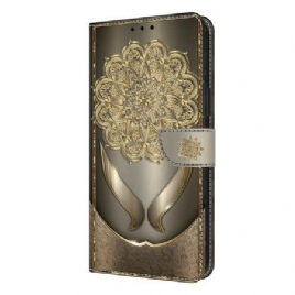 Lærdeksel Folio Deksel Samsung Galaxy S26 Plus Mobildeksel Skinnende Gullblomster