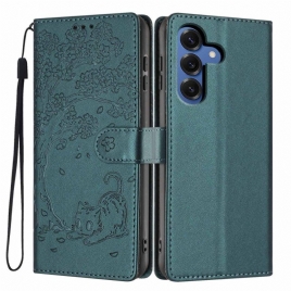 Lærdeksel Folio Deksel Samsung Galaxy S26 Plus Mobildeksel Tre- Og Kattemønster