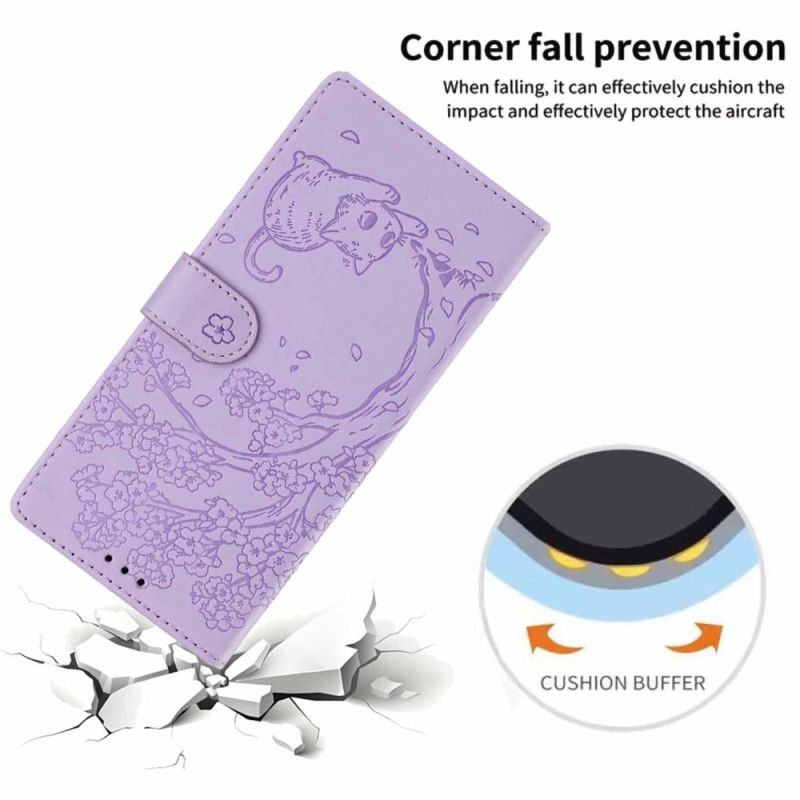 Lærdeksel Folio Deksel Samsung Galaxy S26 Plus Mobildeksel Tre- Og Kattemønster