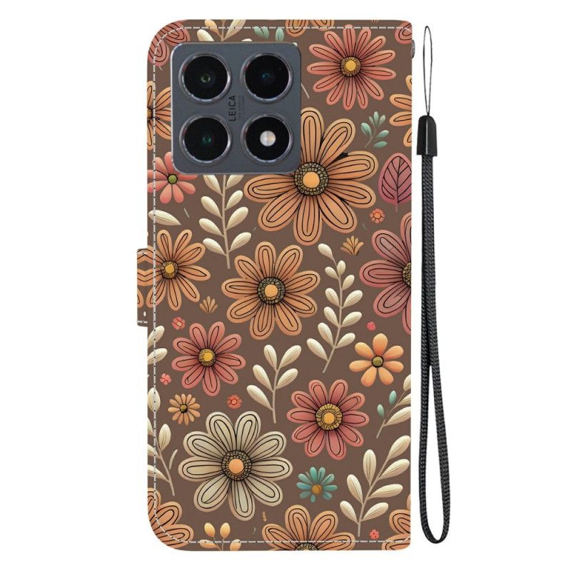Folio Deksel Til Xiaomi 15t Brune Blomster