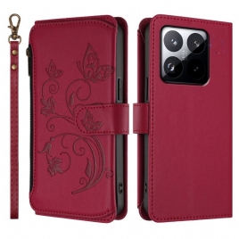 Lærdeksel Folio Deksel Xiaomi 15t Mobildeksel 6 Rfid-kortholdere Og Snor