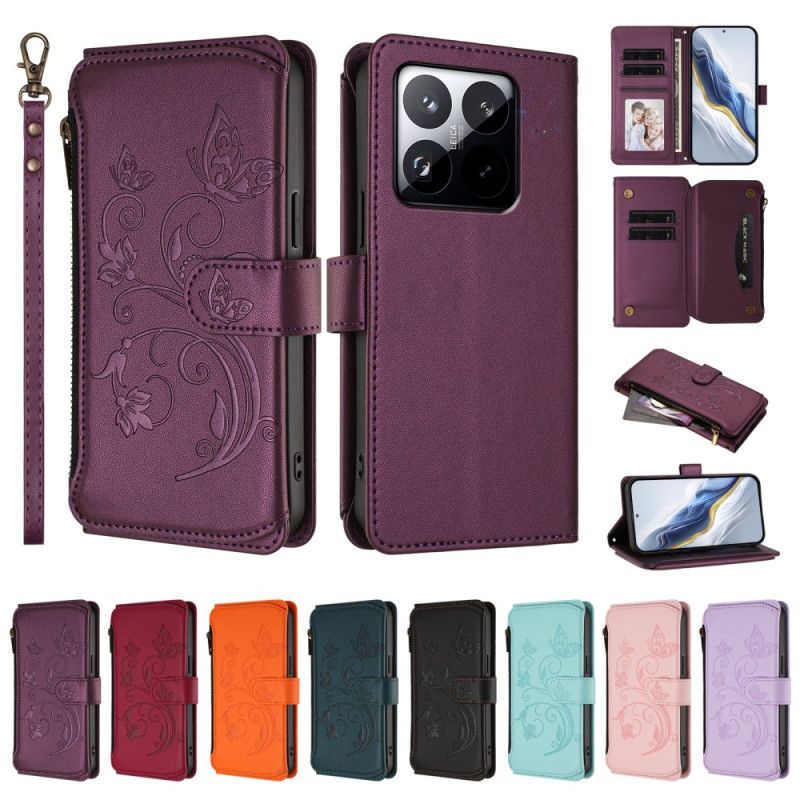 Lærdeksel Folio Deksel Xiaomi 15t Mobildeksel 6 Rfid-kortholdere Og Snor