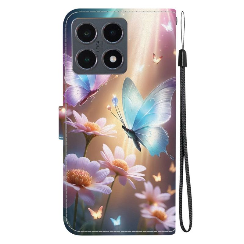 Lærdeksel Folio Deksel Xiaomi 15t Mobildeksel Blomstersommerfugl
