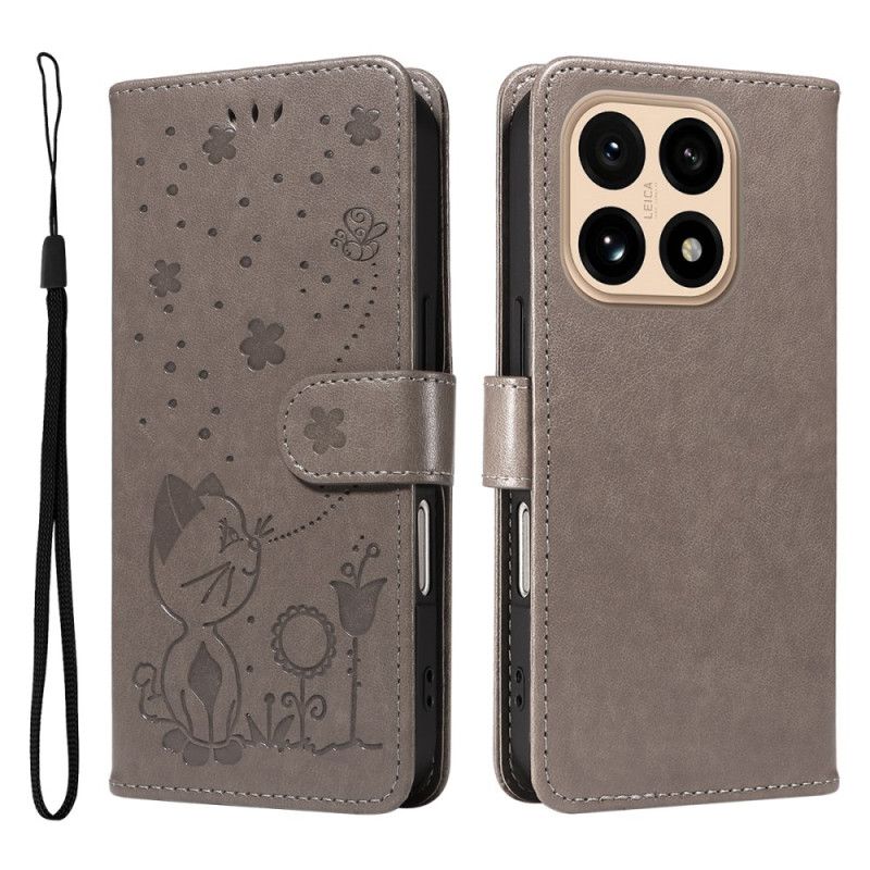 Lærdeksel Folio Deksel Xiaomi 15t Mobildeksel Katt Og Bie