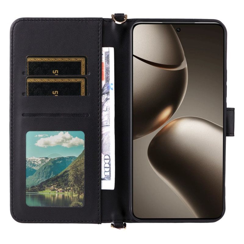 Lærdeksel Folio Deksel Xiaomi 15t Mobildeksel Vattert Med Skulderrem Og Håndleddsrem