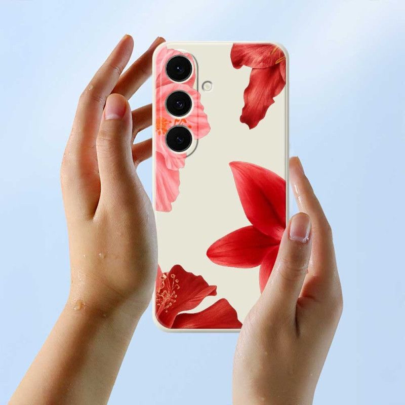 Deksel Samsung Galaxy S25 Fe Rød Blomstersilikon Beskyttelse Deksel