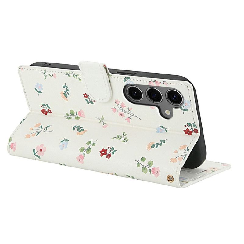 Lærdeksel Folio Deksel Samsung Galaxy S25 Fe Mobildeksel Blomstersnor