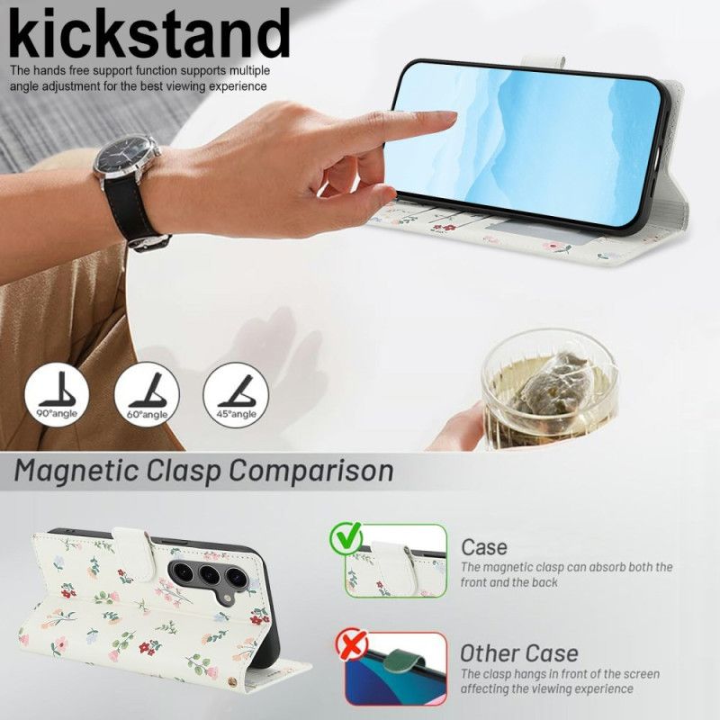 Lærdeksel Folio Deksel Samsung Galaxy S25 Fe Mobildeksel Blomstersnor