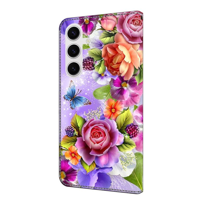 Lærdeksel Folio Deksel Samsung Galaxy S25 Fe Mobildeksel Fargerike Blomster