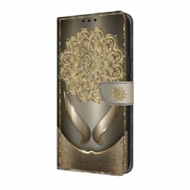 Lærdeksel Folio Deksel Samsung Galaxy S25 Fe Mobildeksel Gyldne Blomster