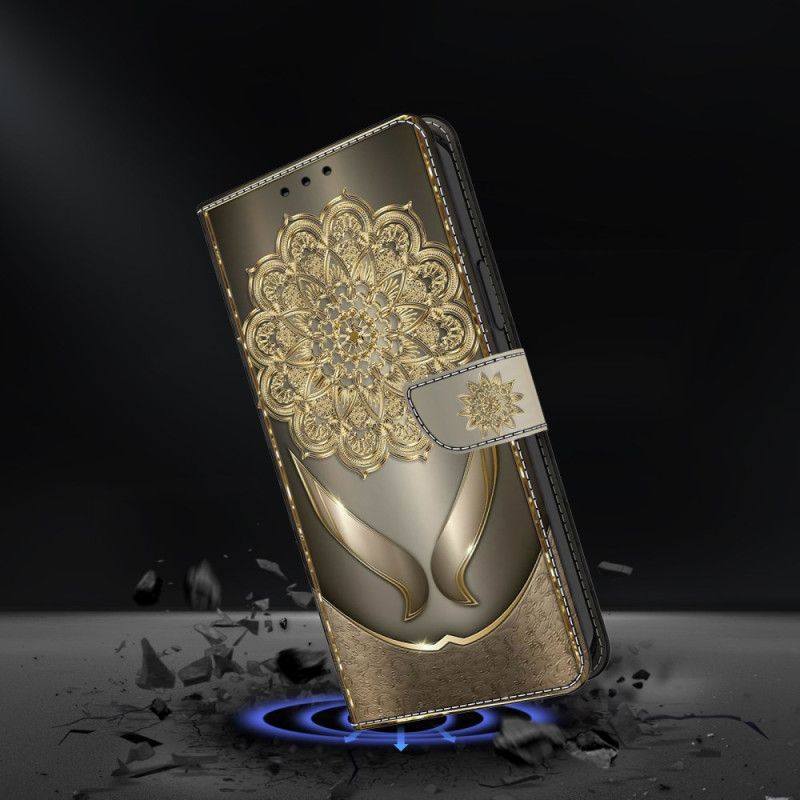 Lærdeksel Folio Deksel Samsung Galaxy S25 Fe Mobildeksel Gyldne Blomster
