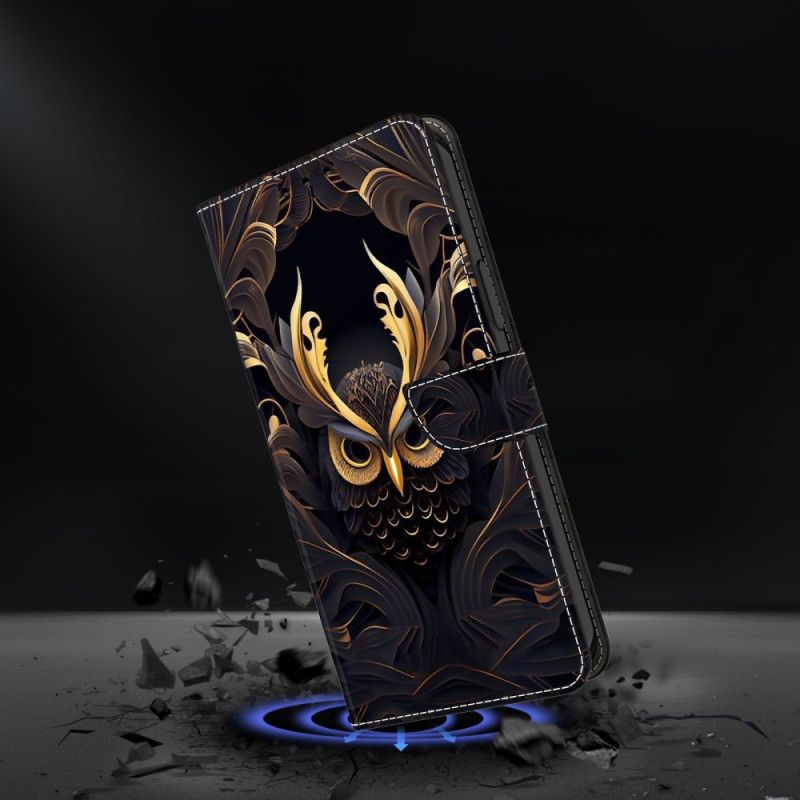 Lærdeksel Folio Deksel Samsung Galaxy S25 Fe Mobildeksel Gyllen Ugle