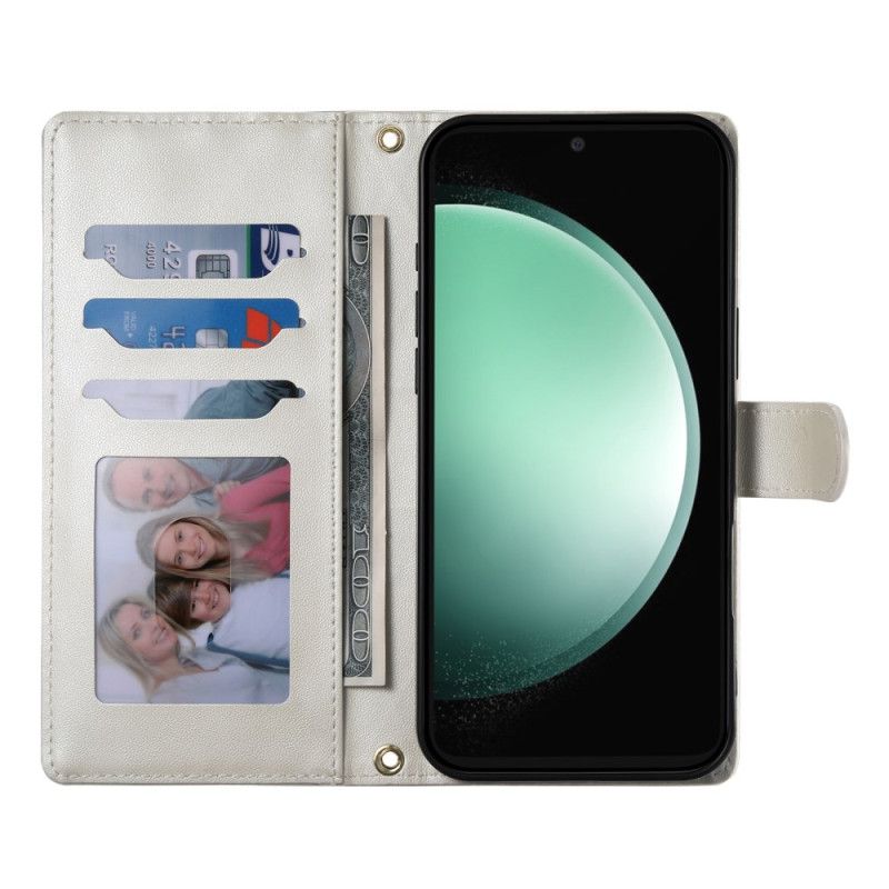 Lærdeksel Folio Deksel Samsung Galaxy S25 Fe Mobildeksel Vattert Lommebok Med Stropper