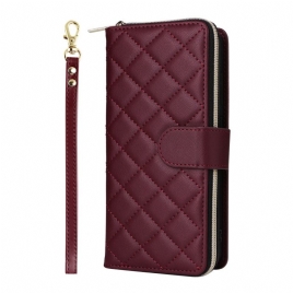 Lærdeksel Folio Deksel Samsung Galaxy S25 Fe Mobildeksel Vattert Med Rem Og Skulderrem