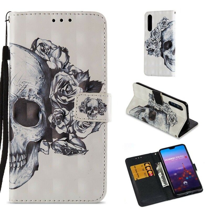 Folio Deksel Til Huawei P20 Pro 3d Blomsterhodeskalle