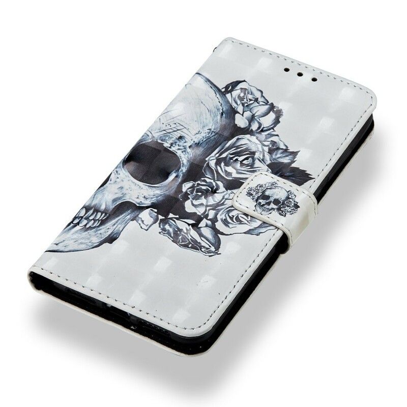 Folio Deksel Til Huawei P20 Pro 3d Blomsterhodeskalle