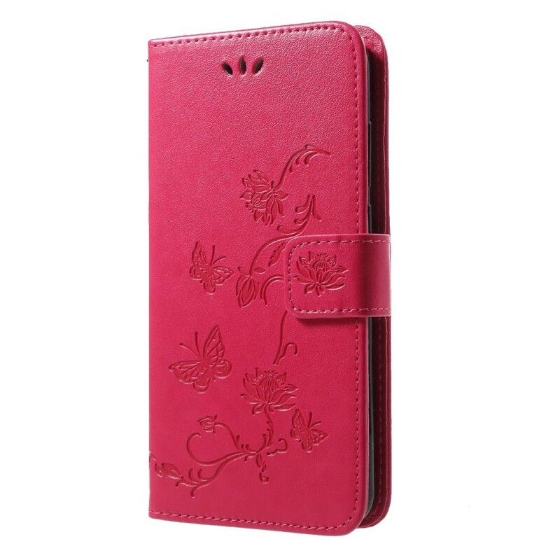 Folio Deksel Til Huawei P20 Pro Med Kjede Thong Sommerfugler Og Blomster