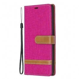Folio Deksel Til Samsung Galaxy Note 10 Med Kjede Stof- Og Læreffektstropp
