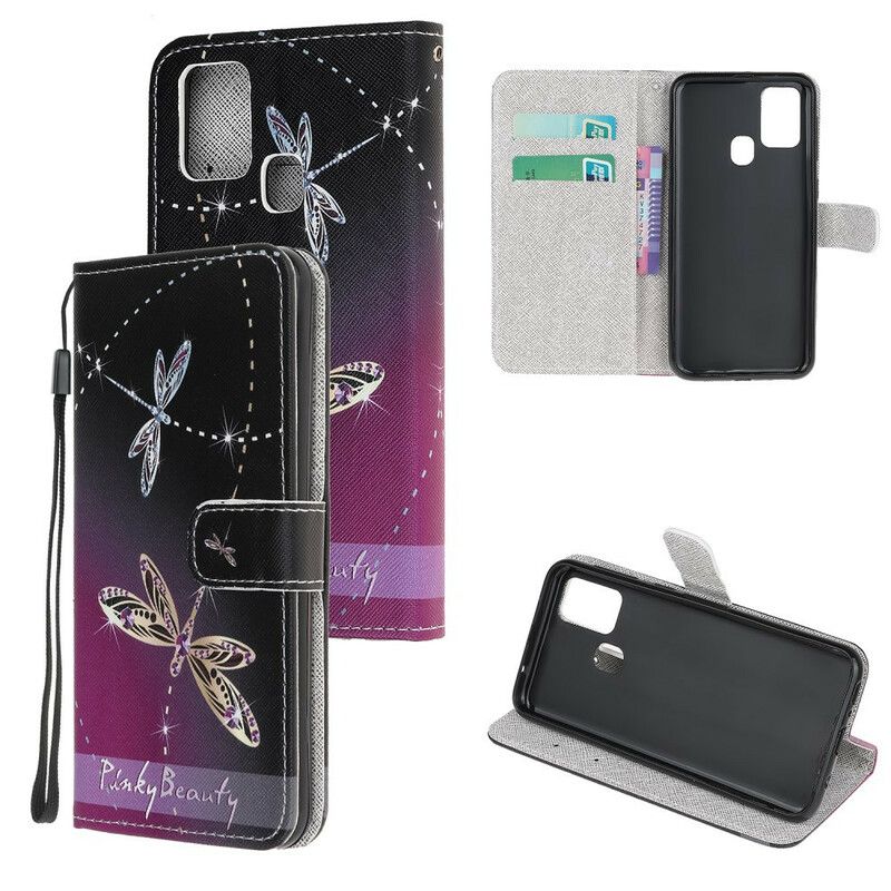 Folio Deksel Til Samsung Galaxy M31 Med Kjede Thong Dragonflies