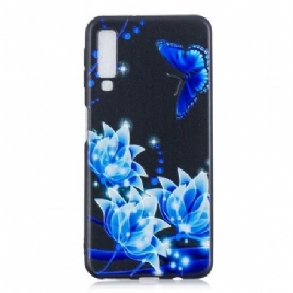 Deksel Til Samsung Galaxy A7 Sommerfugl Og Blå Blomster
