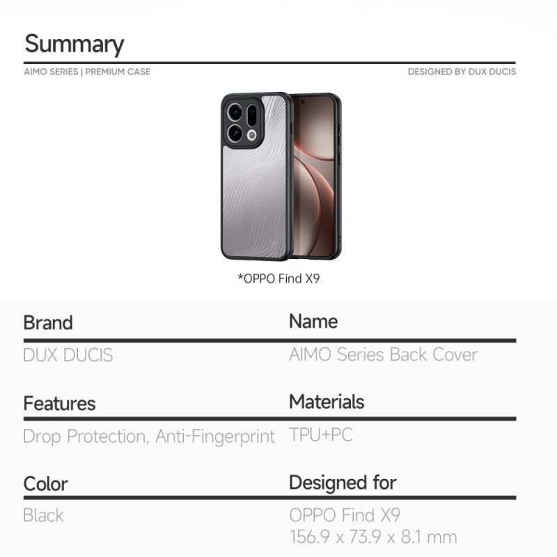 Deksel Oppo Find X9 5g Aimo-serien Dux Ducis Beskyttelse Deksel