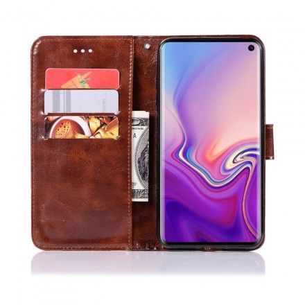 Lærdeksel Til Samsung Galaxy S10 Med Kjede Vintage Kunstskinnrem