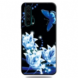 Deksel Til Honor 20 Pro Sommerfugl Og Blå Blomster