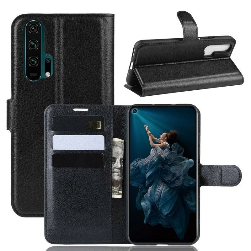 Folio Deksel Til Honor 20 Pro Premium Litchi Leather Effect