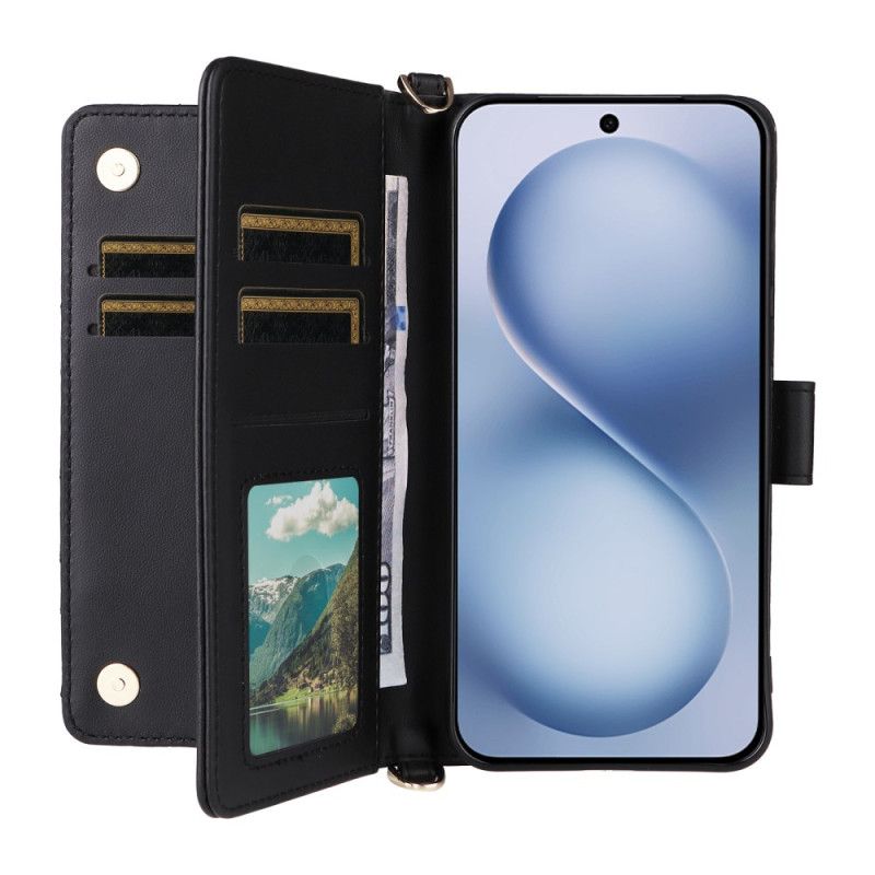 Lærdeksel Folio Deksel Vivo X200 Fe Vattert Med Stropp Og Skulderstropp