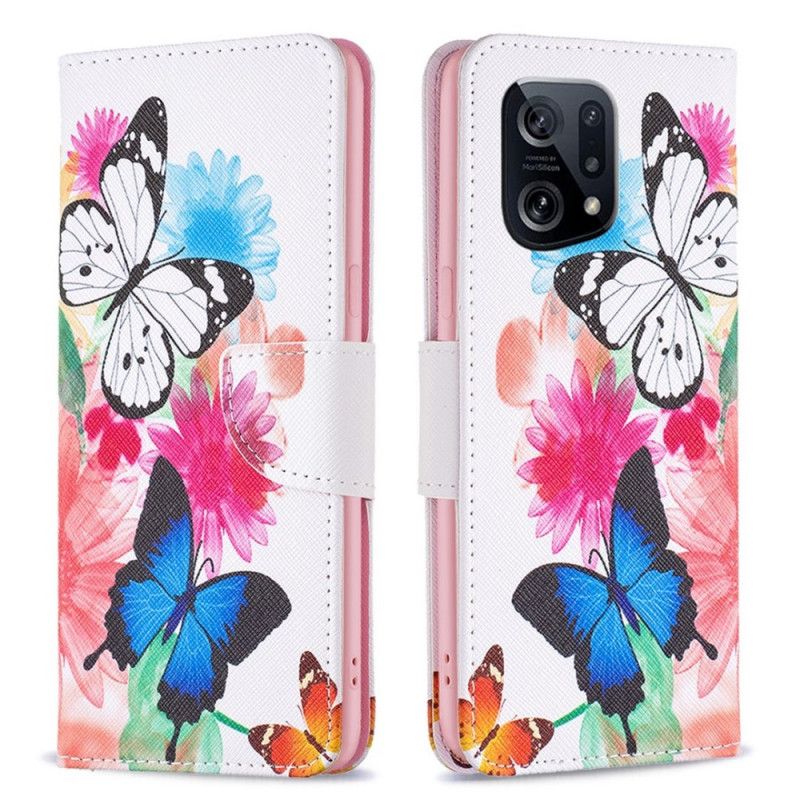 Lærdeksel Til Oppo Find X5 Akvarellsommerfugler