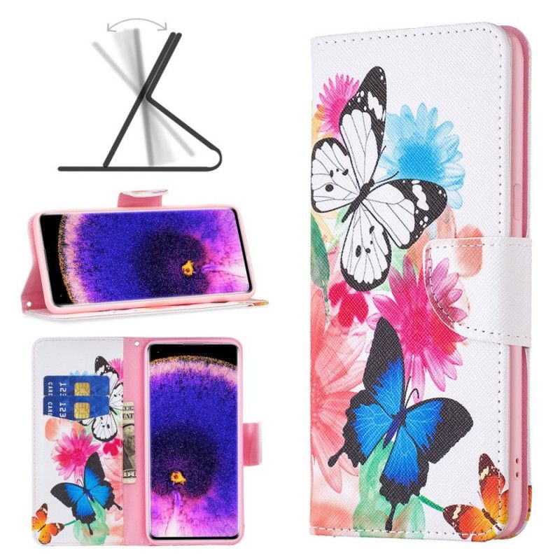 Lærdeksel Til Oppo Find X5 Akvarellsommerfugler