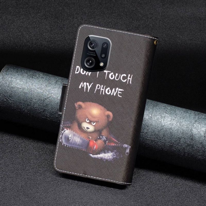 Lærdeksel Til Oppo Find X5 Bear Glidelåslomme