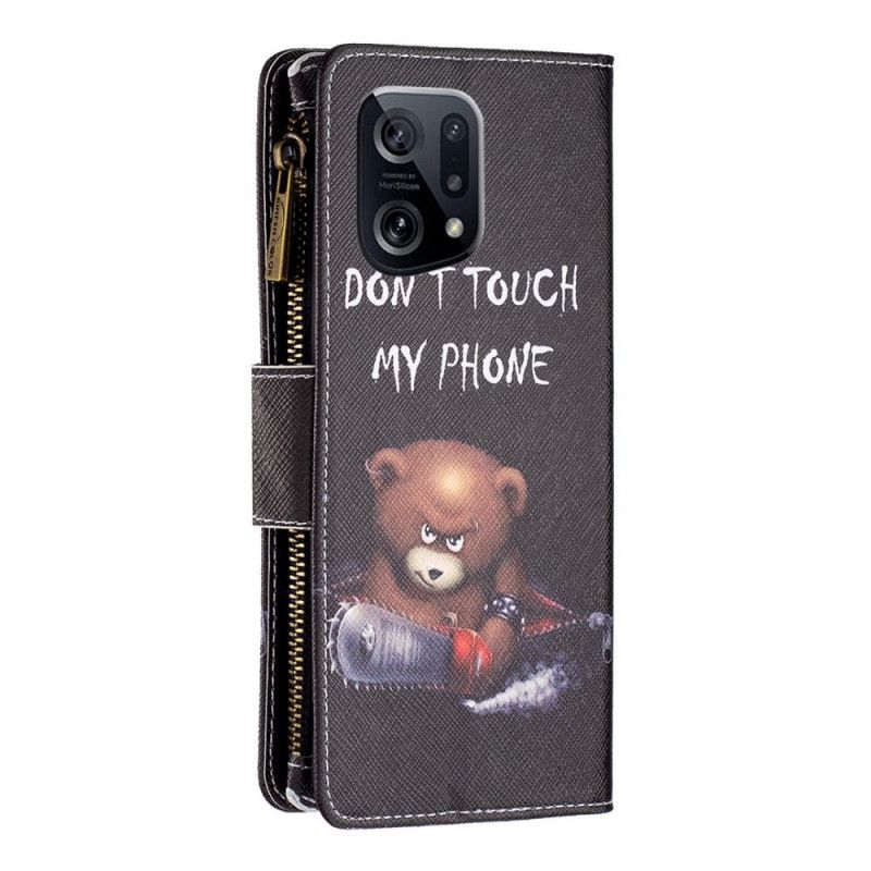 Lærdeksel Til Oppo Find X5 Bear Glidelåslomme