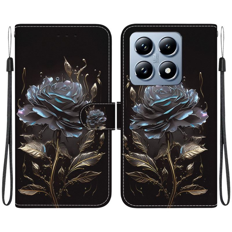 Lærdeksel Folio Deksel Xiaomi 14t Mobildeksel Svart Rose