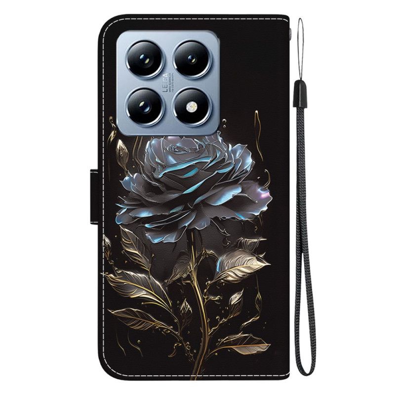 Lærdeksel Folio Deksel Xiaomi 14t Mobildeksel Svart Rose