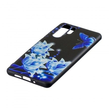 Deksel Til Huawei P30 Pro Sommerfugl Og Blå Blomster