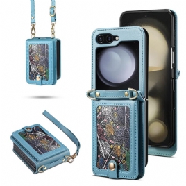 Deksel Samsung Galaxy Z Flip 7 Marmorert Kortholder Og Skulderstropp