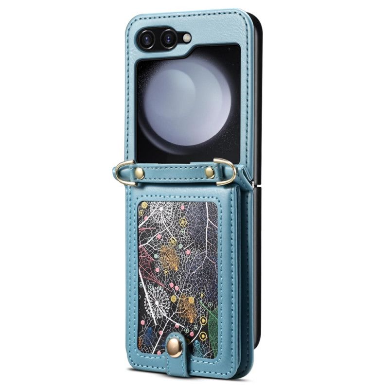 Deksel Samsung Galaxy Z Flip 7 Marmorert Kortholder Og Skulderstropp